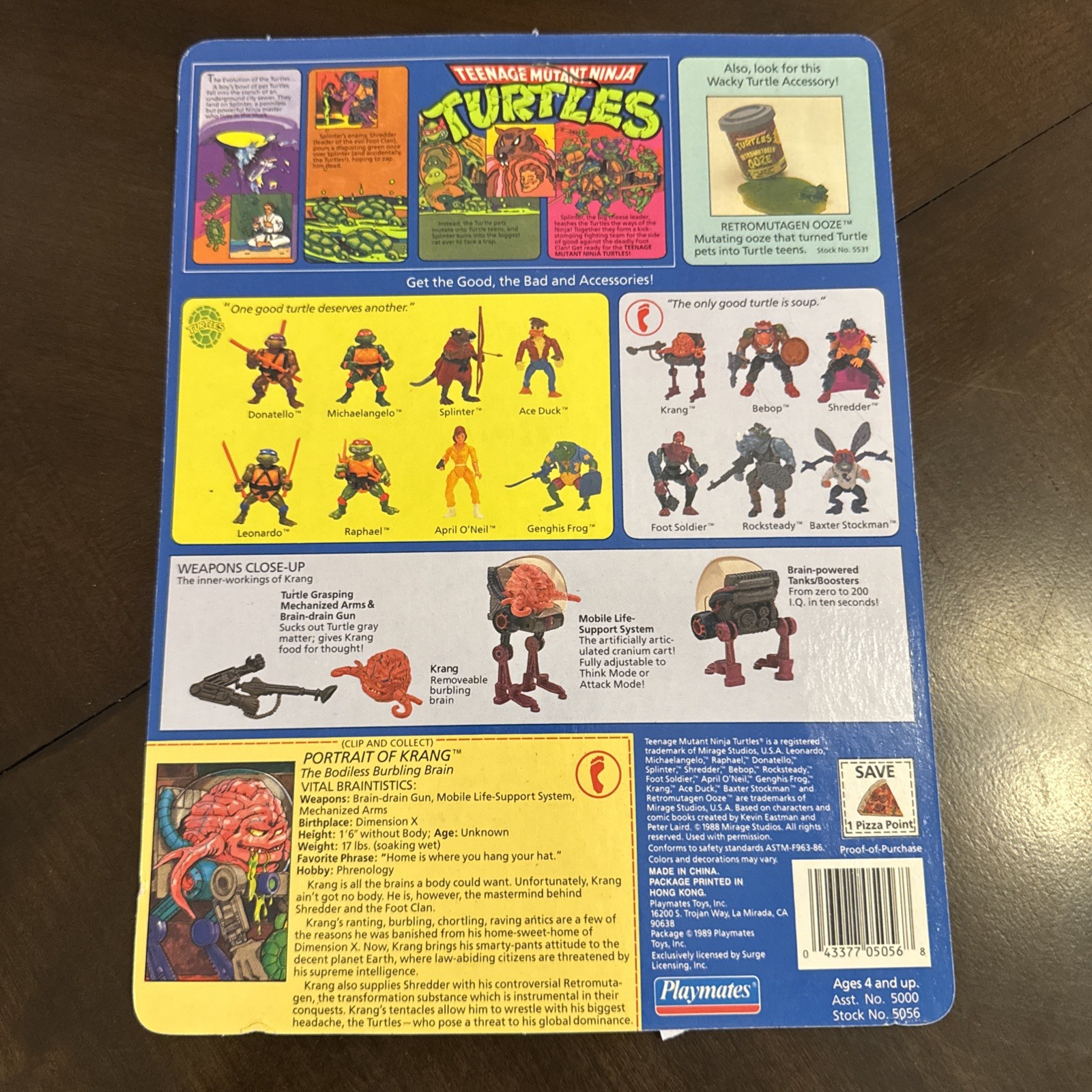 TMNT Cardback Krang Tartarughe Ninja 1989 Bio File Card Kraang