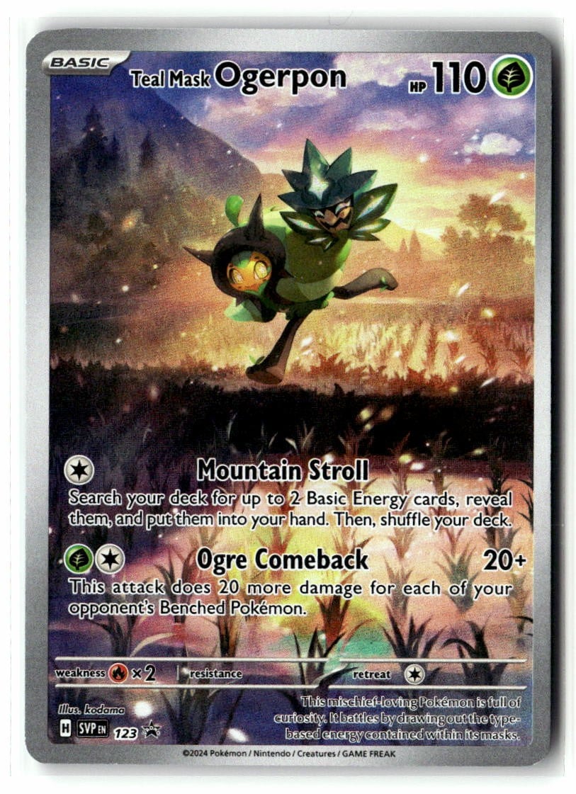 MASCHERA DA TÈ OGERPON 123 P POKEMON SCARLATTO E VIOLA PROMO HOLO QUASI NUOVA KODAMA