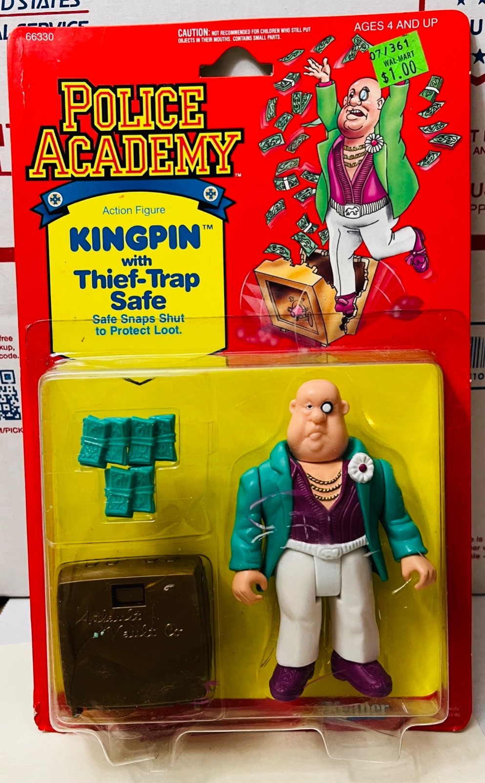 Kenner 1989 Accademia di Polizia KARATE Kingpin con Trappola per Ladri Cassaforte BLISTER ROTTO