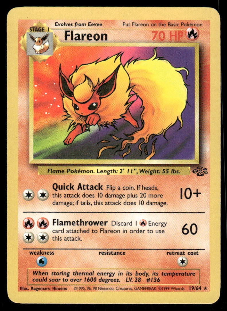 Pokemon Cards Flareon 19/64 Unlimited Jungle Rare NM *2