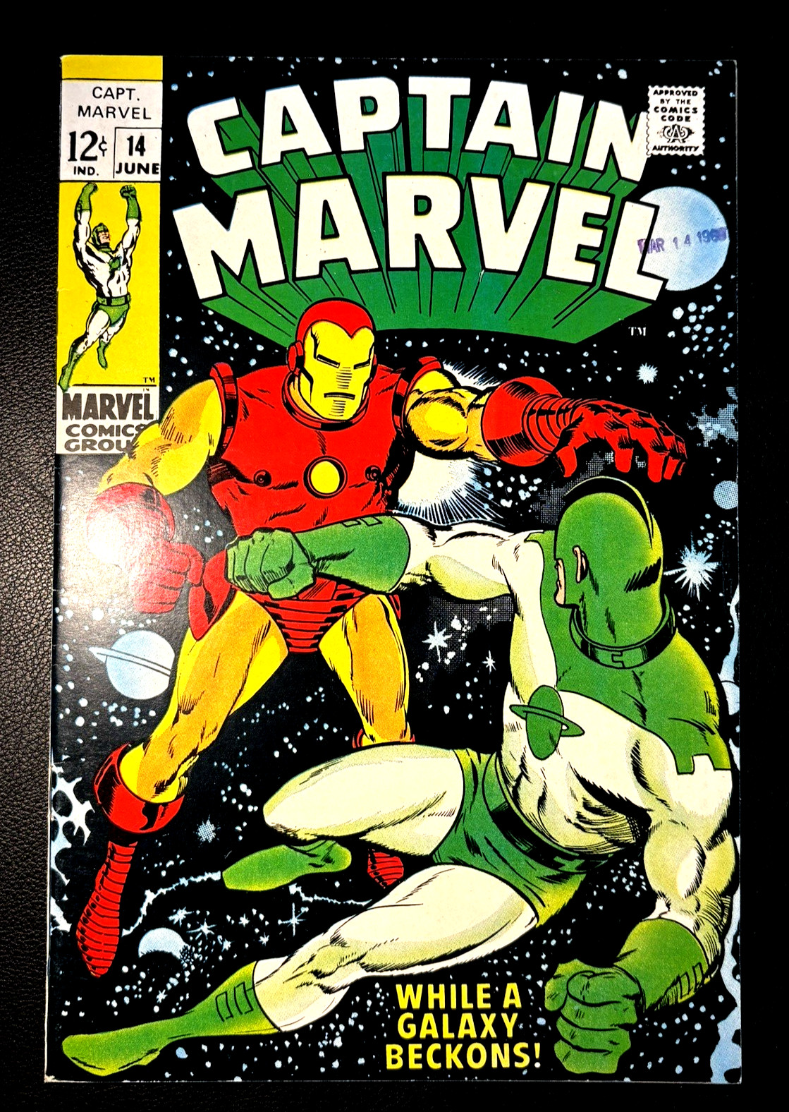 CAPTAIN MARVEL #14 (6/69 9.0) 12c SILVER-AGE IRON MAN! CAROL DANVERS!