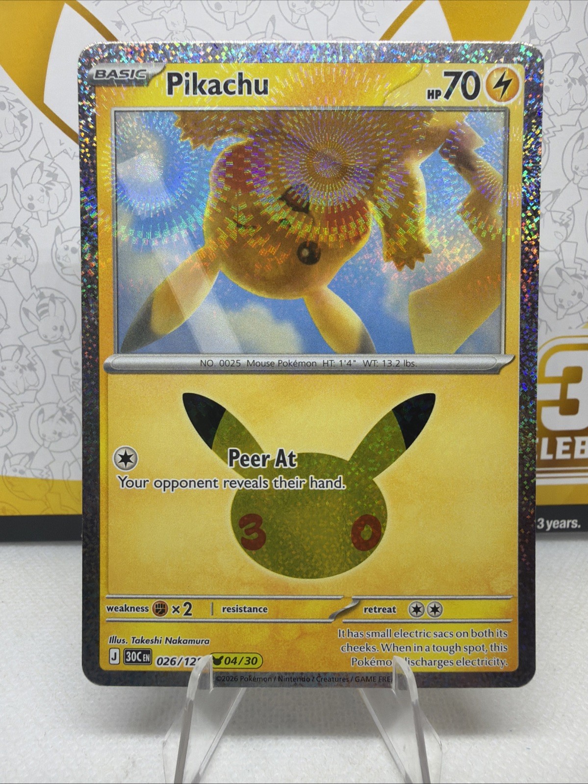 Pokémon 30th ANNIVERSARY CELEBRATION - Secret Rare Holo Pikachu 026/128 - 04/30