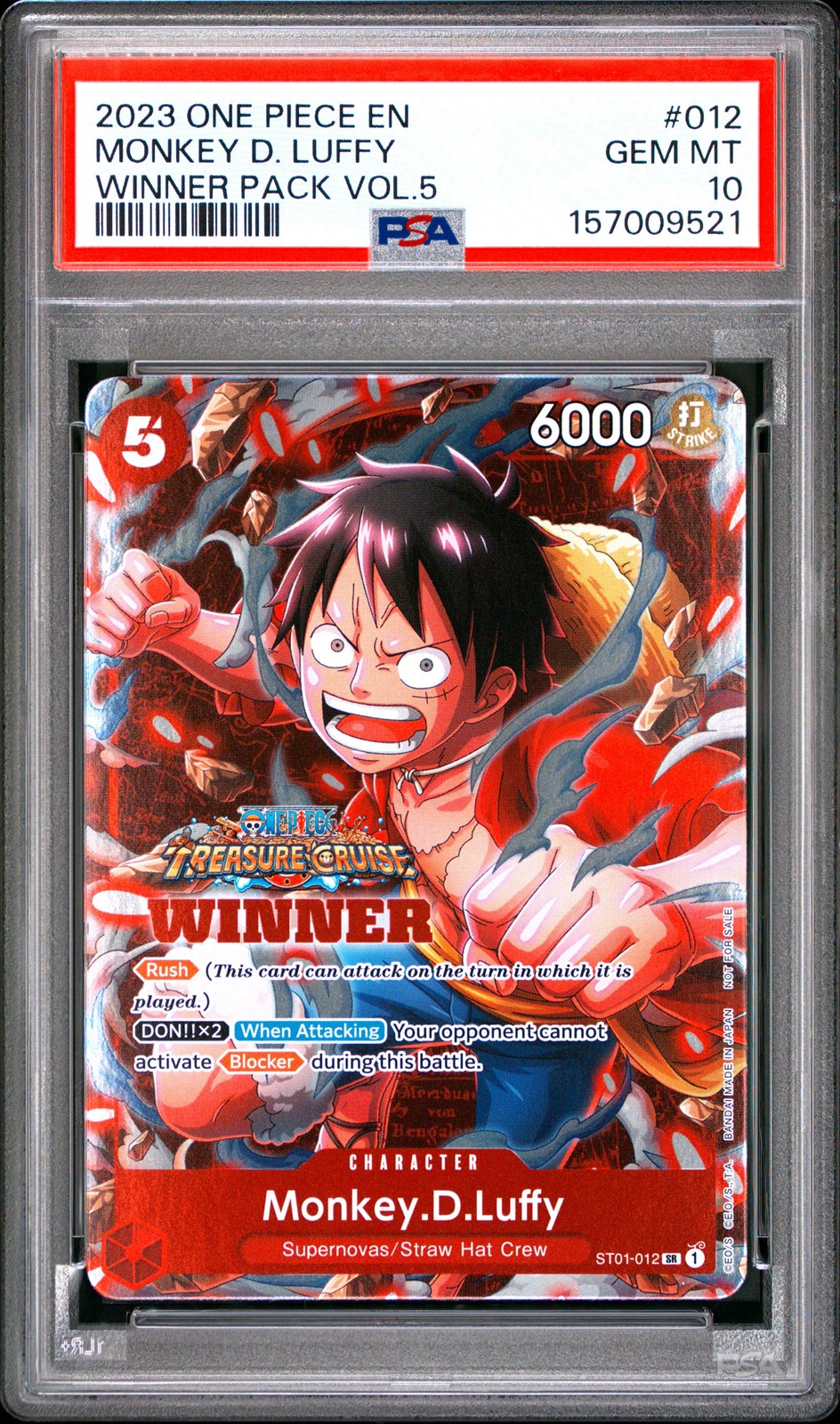 2023 ONE PIECE PROMO WINNER PACK VOL.5 #012 MONKEY D. RUFFY PSA 10