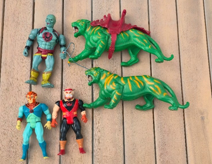 Pacchetto giocattoli Thundercats anni 80 figure vintage mumm ra lynx-o tygra battle cat
