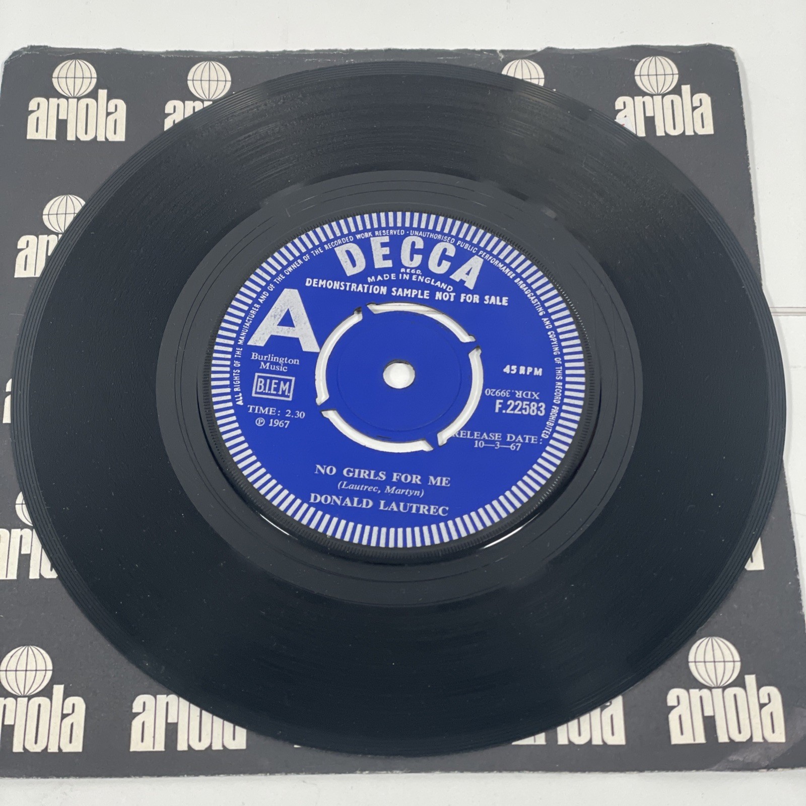 Donald Lautrec No Girls For Me 7” Demo Single Vinyl Record 45rpm Hey Friend Say