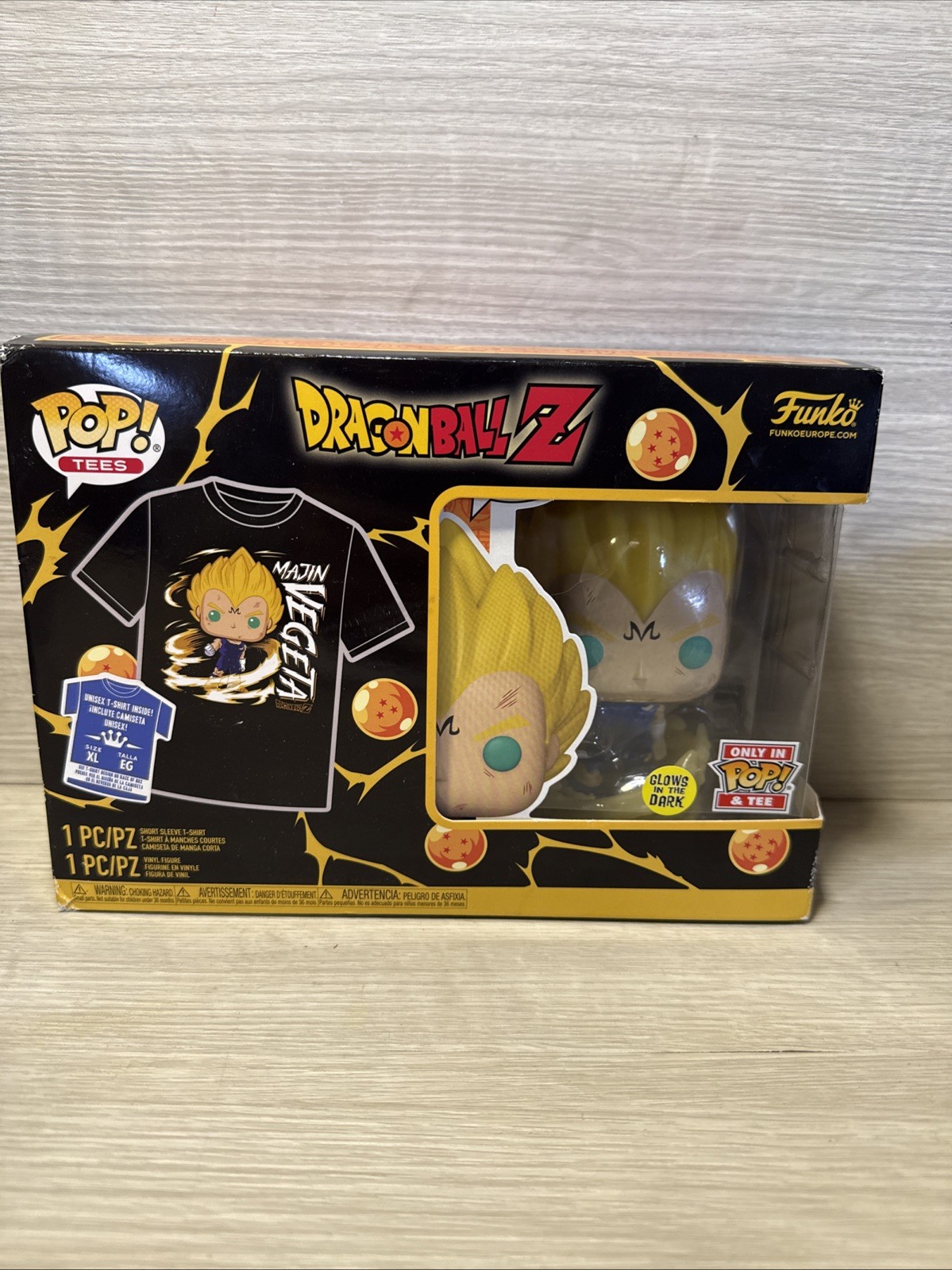 Pacchetto Funko Pop & Tee Dragon Ball Z Majin Vegeta Glow In The Dark taglia XL nuovo