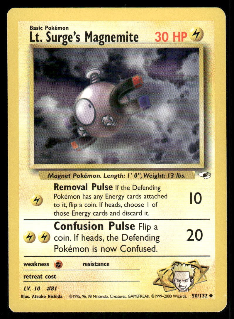 Pokemon Cards Lt. Surge's Magnemite 50/132 Unlimited Gym Heroes Uncommon LP