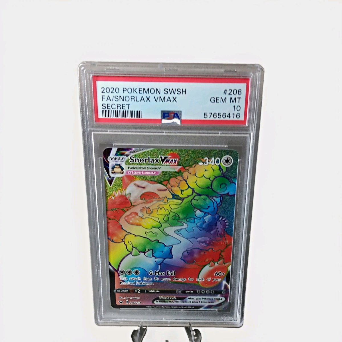 PSA 10 Snorlax VMAX 206/202 Arcobaleno Segreto Raro 2020 Pokemon SWSH Gemma Come Nuovo
