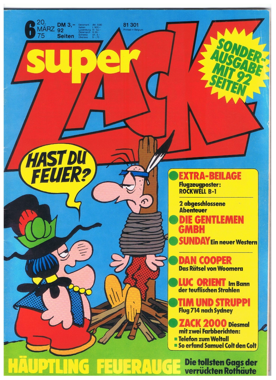 ZACK n.6 / 1975 - Tim e Struppi - con supplemento poster Rockwell B-1