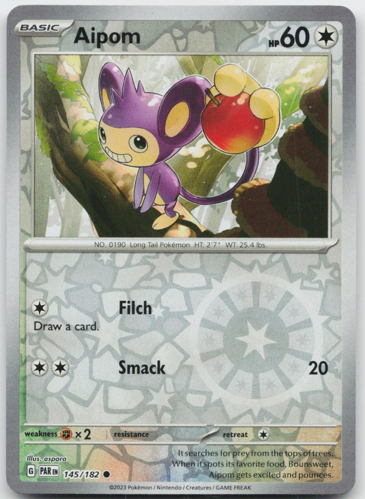 Aipom 145/182 Paradosso Comune Rift Pokemon Reverse Holo quasi nuovo