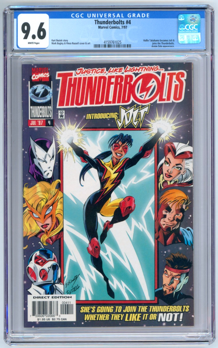 Thunderbolts #4 CGC 9.6 1° apparizione completa di Jolt Marvel Comics 1997 prima stampa
