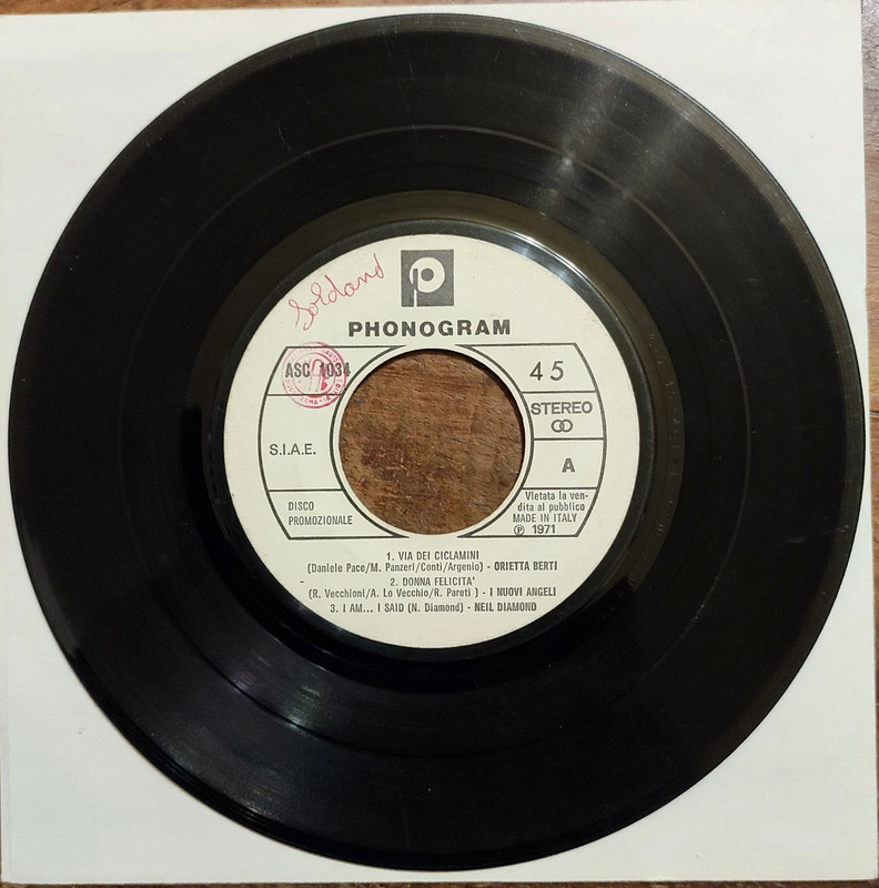 Orietta Berti I Nuovi Angeli Disco 7" Vinile 45 rpm Promozionale 1971 Rare Collection Italy