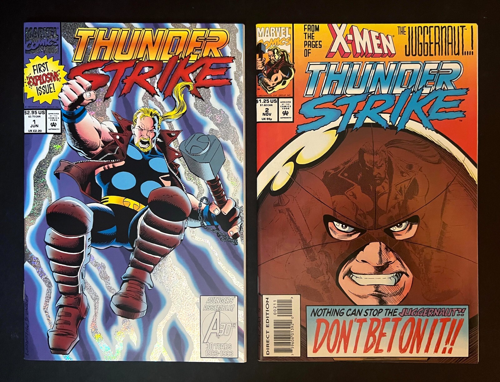 THUNDERSTRIKE #1, 2 lotto di alta qualità JUGGERNAUT BLACK TOM CASSIDY Marvel Comics 1993