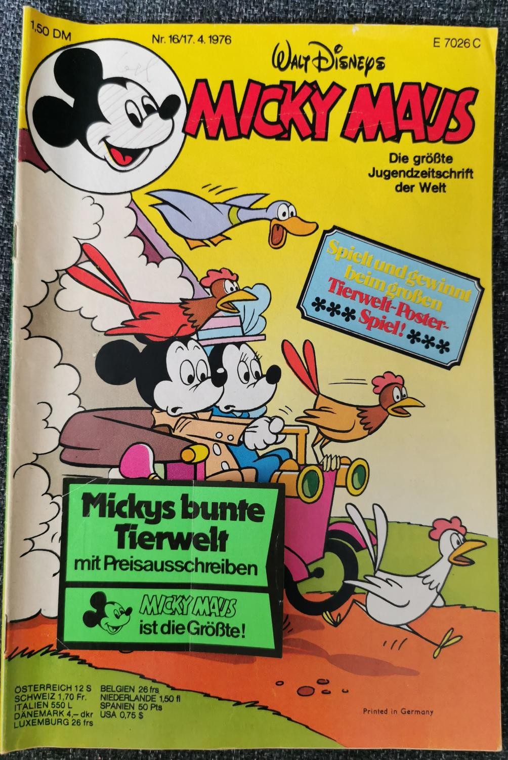 Libretto Topolino 16 - 17.4.1976 Walt Disney mondo animale poster adesivo al neon Schnip