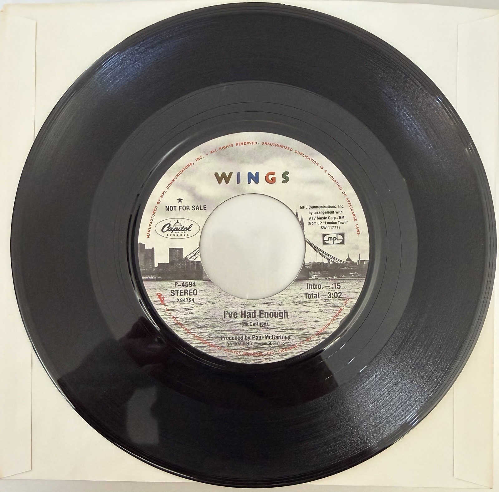 Paul McCartney I've Had Enough  Promo W/DJ Info Flyer Capitol 45 M- Beatles