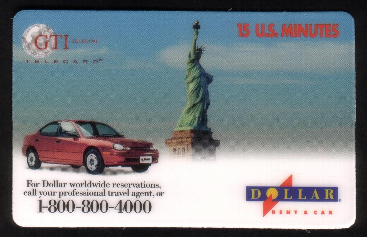 15m Dollar Rent-A-Car: Chrysler Dodge Neon & Statue of Liberty SAMPLE Phone Card