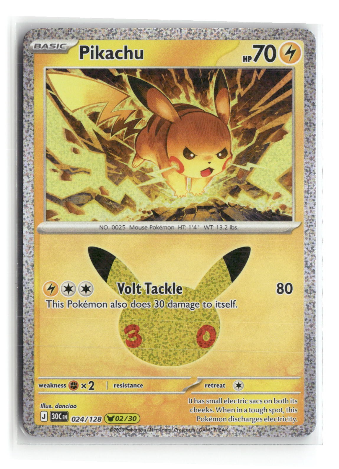 Pikachu Holo Pikachu Rare ME: 30th Celebration 024/128 Pokemon Near Mint