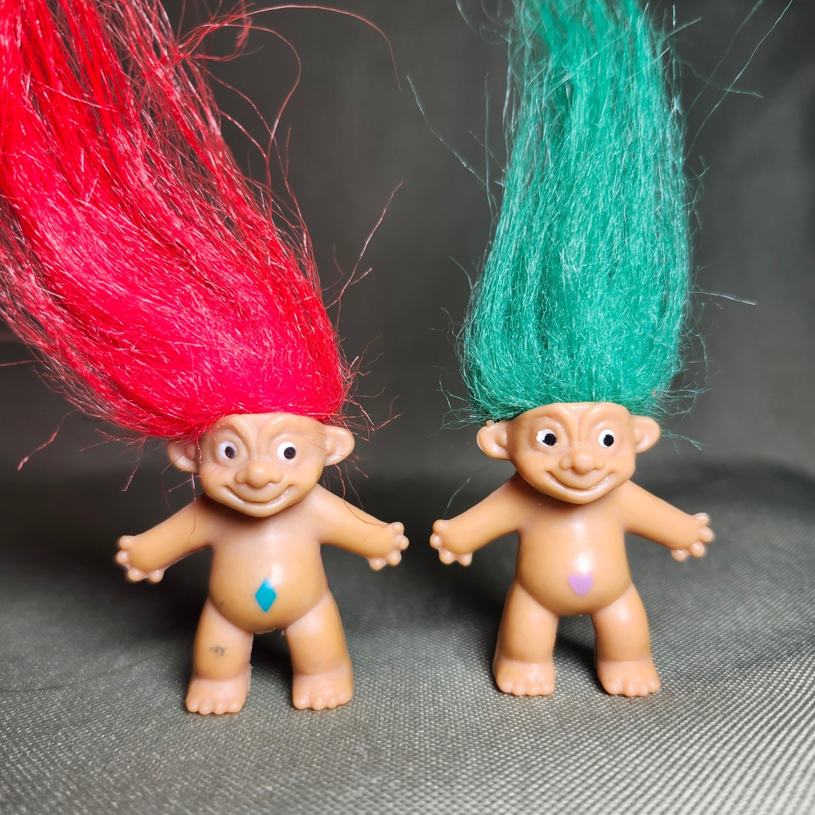 2 Vintage 1 Inch Mini Troll Dolls Pencil Topper Red Green Hair 90s