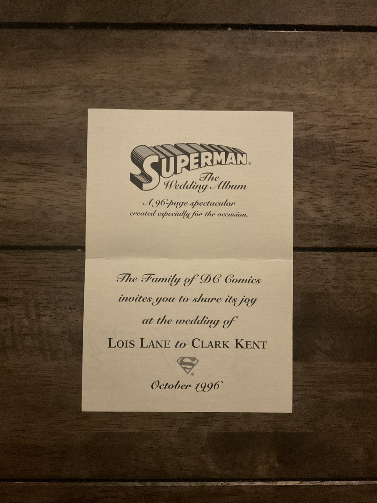 Album Superman Il Matrimonio #1 CGC 9.8 DC Fumetto 1996 Pagine Bianche con Invito