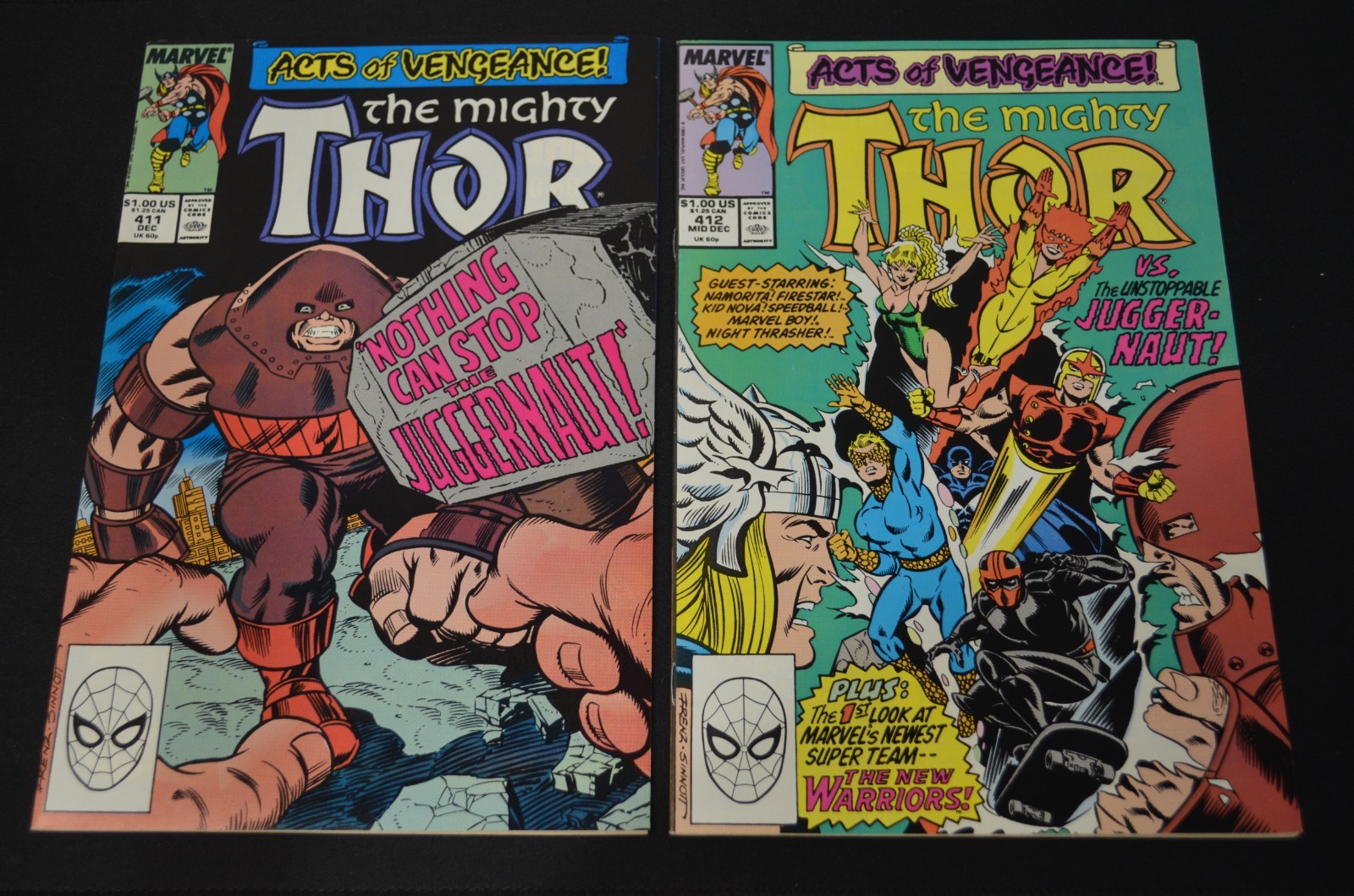 The Mighty Thor 411 & 412 Atti di Vendetta Marvel Comics 1989 Juggernaut ottime condizioni+