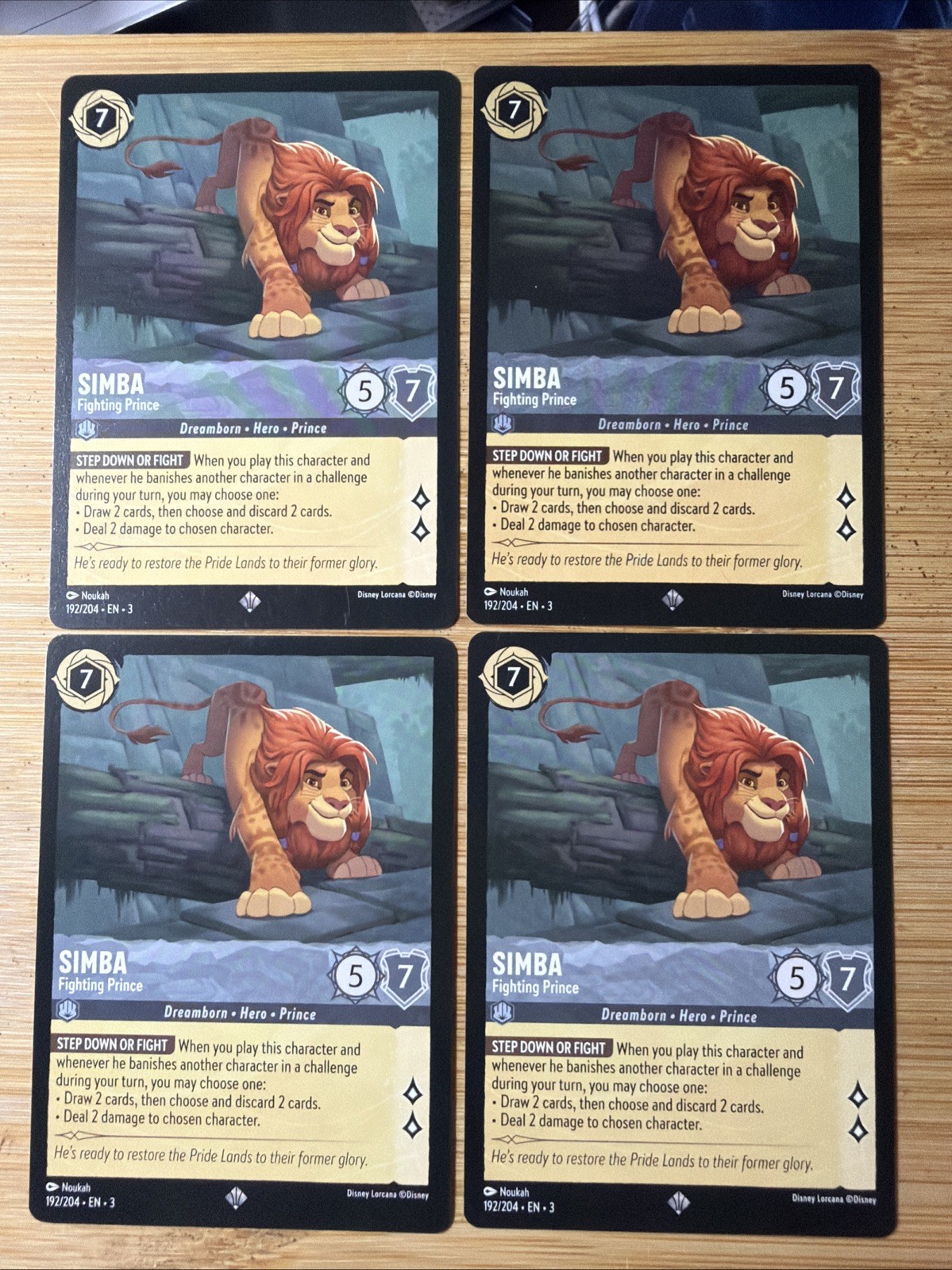 Lot Of 4 Lorcana Simba - Fighting Prince - Into the Inklands - Regular - Mint/NM