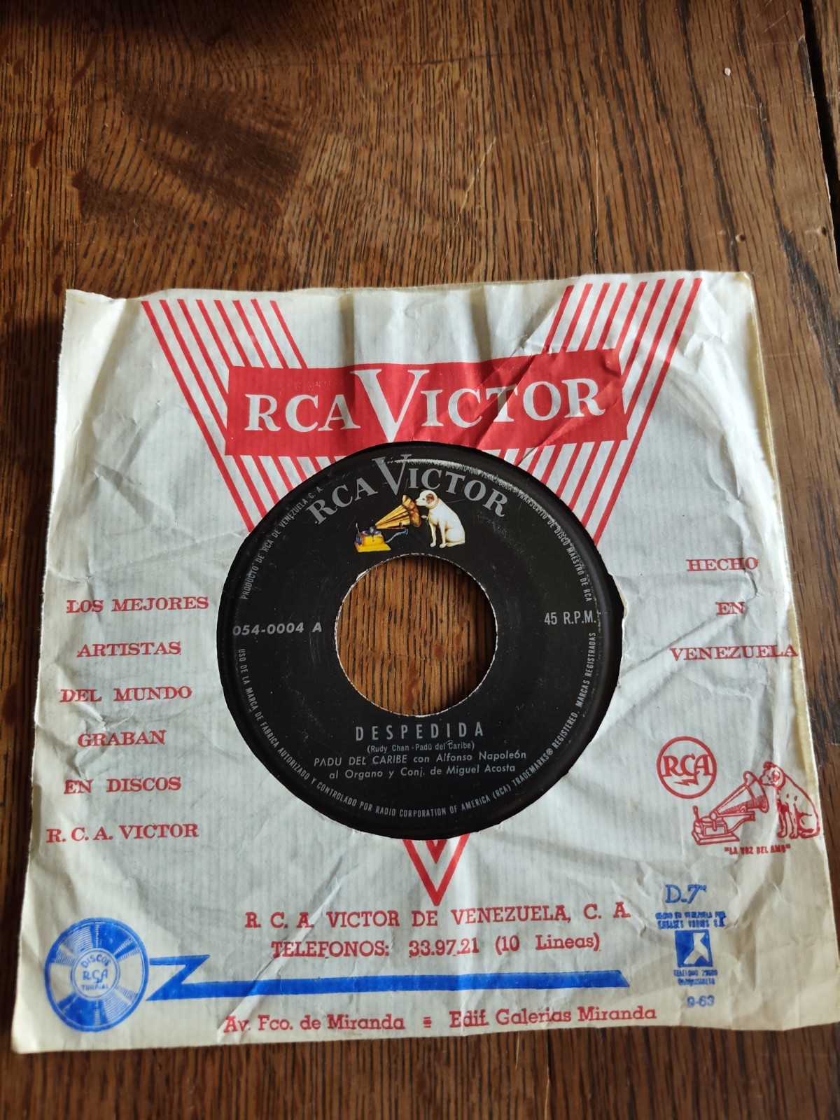 Vinyle 45 Tours Padú Del Caribe - Despedida (1960s) RCA Victor Venezuela...