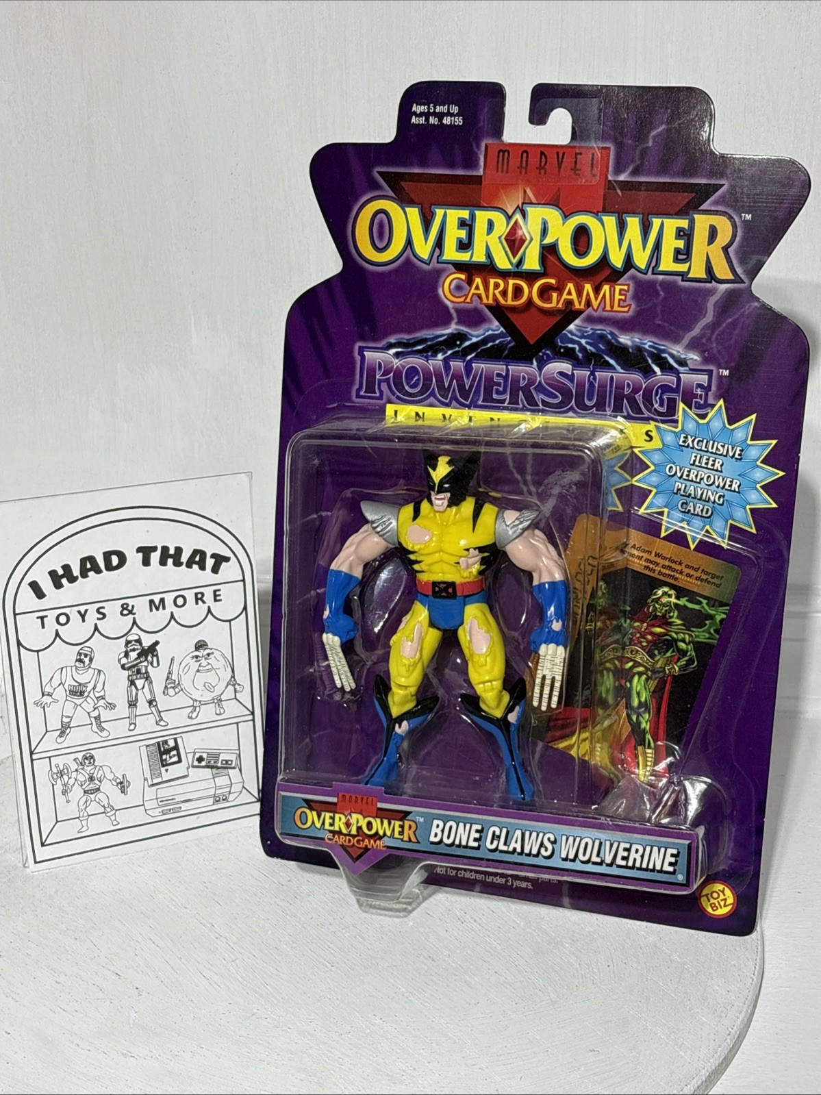Bone Claw Wolverine: Overpower Series Action by Toy Biz 1996 (MOC) Warlock Card