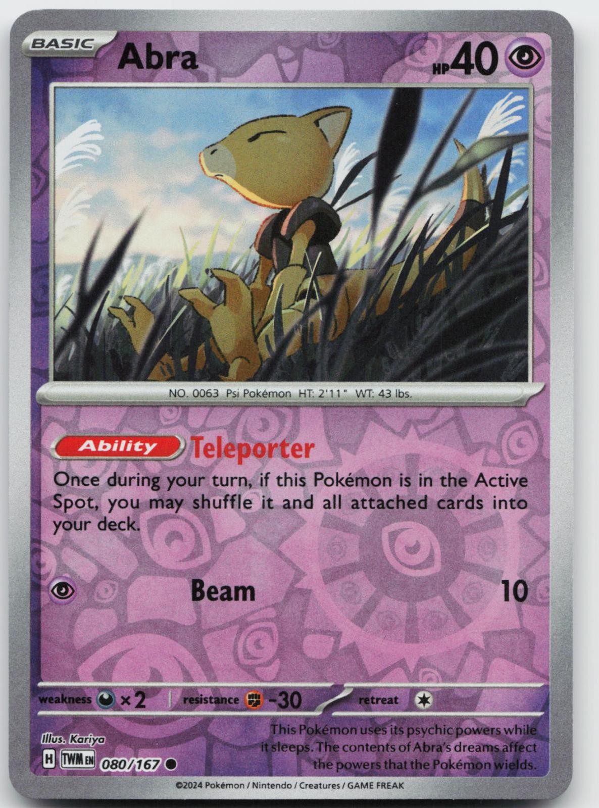 Abra 080/167 Maschera Crepuscolare Comune Pokemon Reverse Holo quasi nuovo