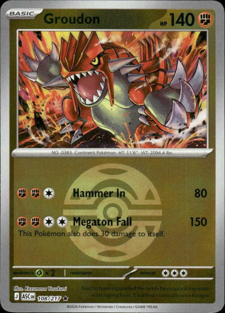 Groudon (Dusk Ball) Ascended Heroes 108/217 Rare Reverse Holo Pokémon — English