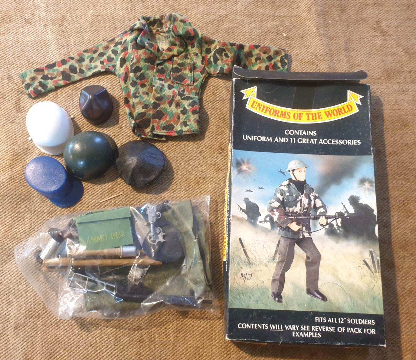 Vtg Boxed Action Man Uniforms of the World Accessories & Hats, T D Bridger NOS