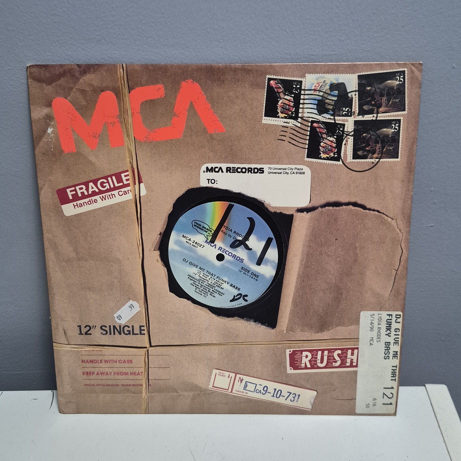 Lydia Rhodes DJ Give Me That Funky Bass 12" Vinyl Single 1990 MCA-24027