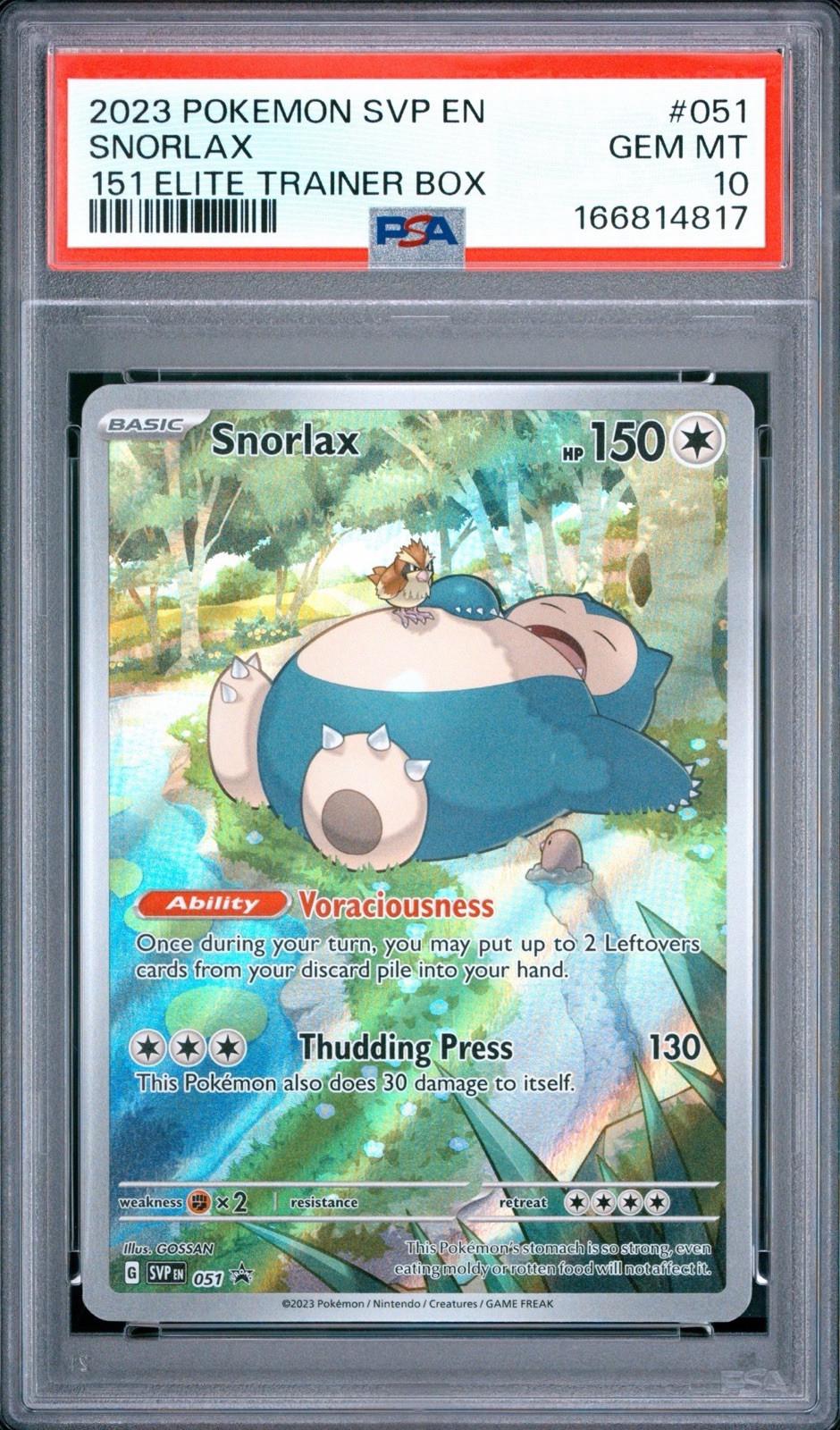 Pokemon SNORLAX Scarlatto e Viola 151 ETB #051 ENG Promo Stella Nera ~ PSA 10