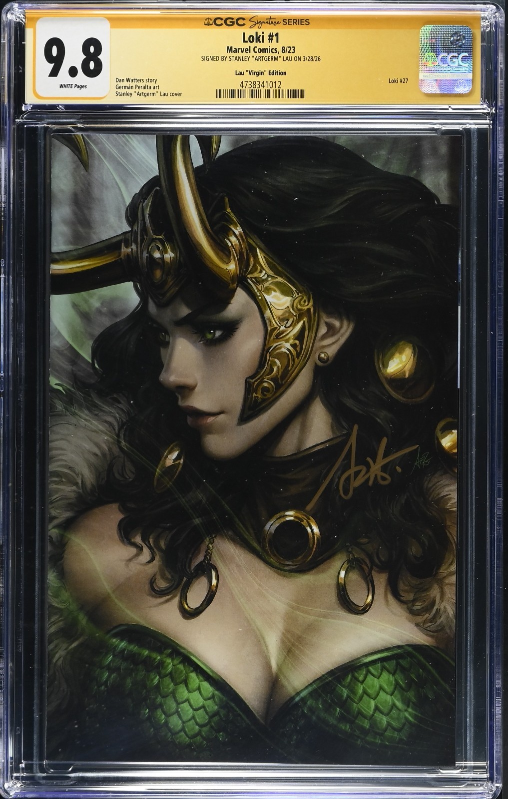 LOKI #1 1:100 ARTGERM VIRGIN EDITION FIRMATO DA STANLEY LAU CGC SS 9.8 WP NM/M