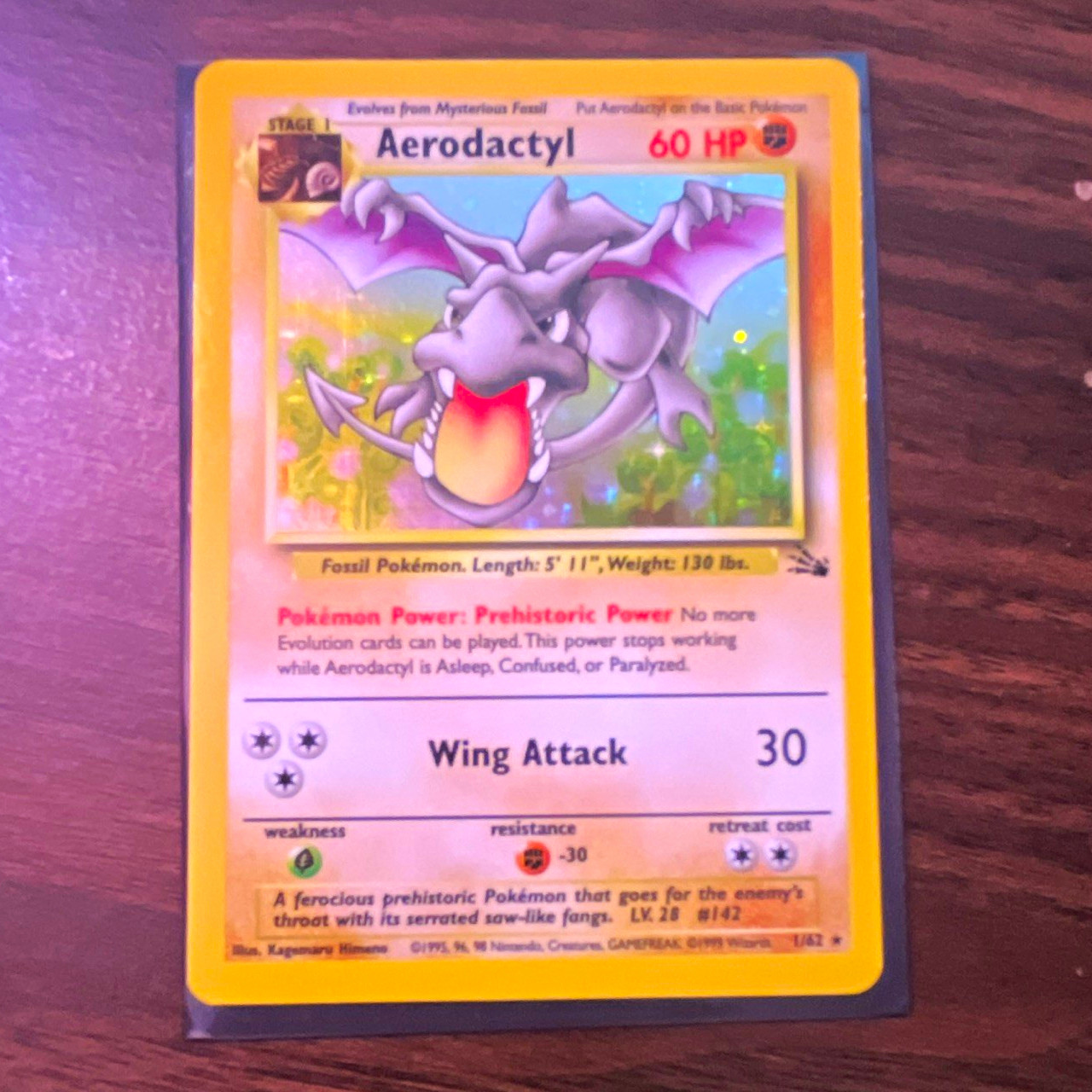 Pokemon TCG WOTC Aerodactyl Fossil 1/62 Holo Rare English 1999 Unlimited NM