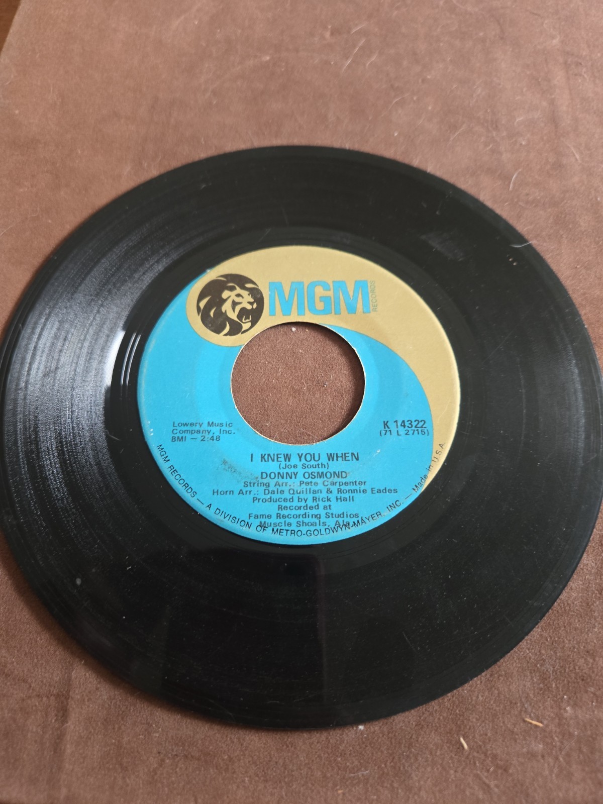 Donny Osmond - I Knew You When 7" Record 1971 MGM Pop 45 RPM