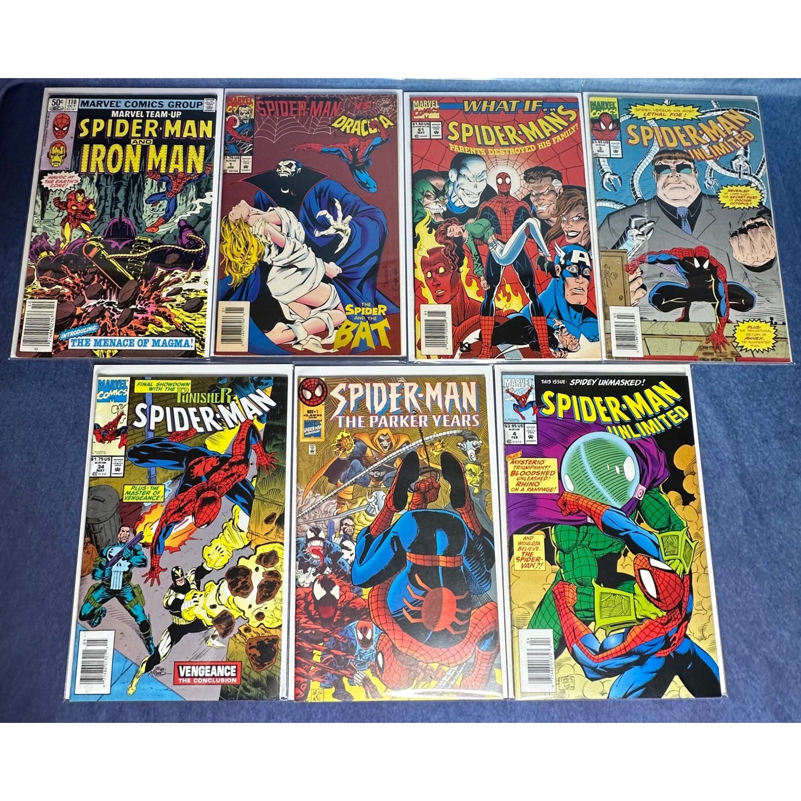 Lotto 7 fumetti Spider-Man Marvel 110, 61, 34, 3, 4, Dracula #1, anni Parker #1