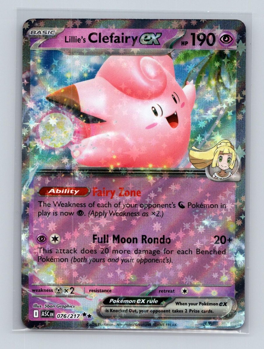 Lillie's Clefairy ex 076/217 Double Rare Ascended Heroes Pokemon Holo Near Mint