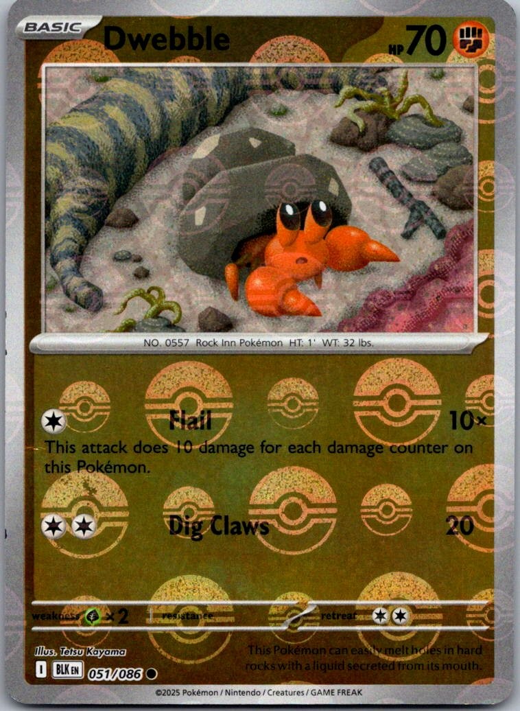 Dwebble (modello Poke Ball) 051/086 Holo comune bullone nero Pokemon quasi nuovo