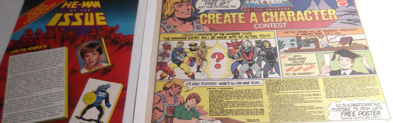 Crea un personaggio Pagina giornale domenicale vintage 1985 Masters of the Universe He-man