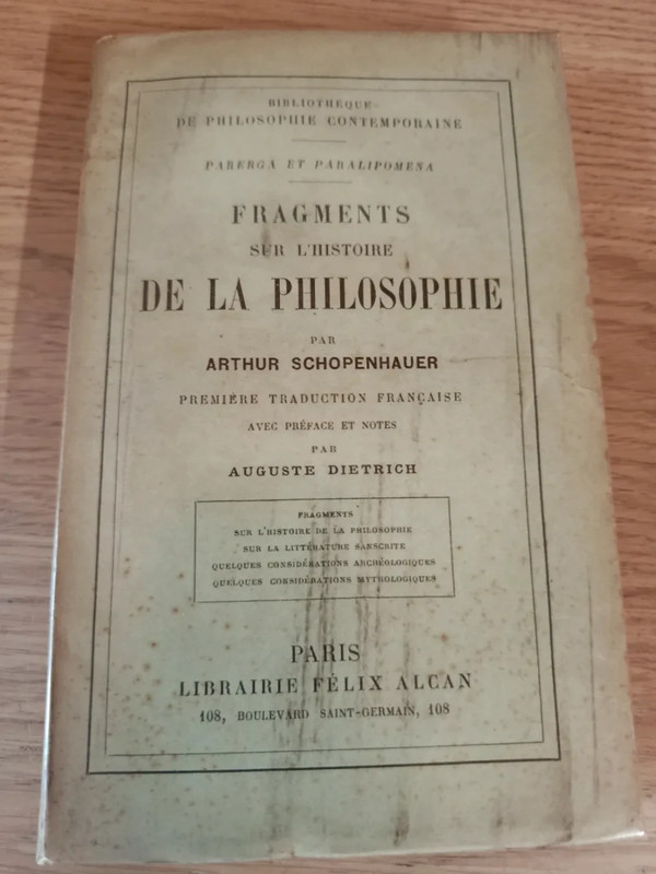 Fragments sur l'histoire de la philosophie de Arthur Schopenhauer
