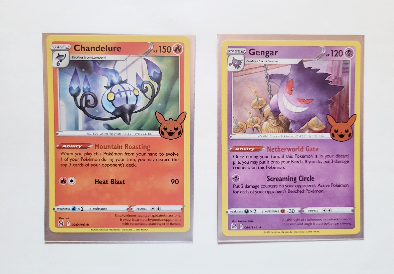 Pokemon Gengar Chandelure Stage 2 lotto di 2 carte collezionabili spedizione gratuita