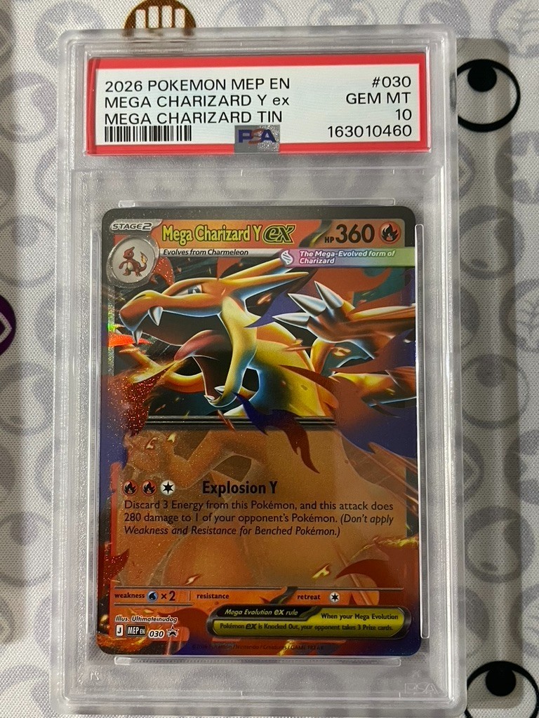 2026 Pokemon Mega Evoluzione MEP 030 Mega Charizard Y ex Tin Promo PSA 10 GEM!