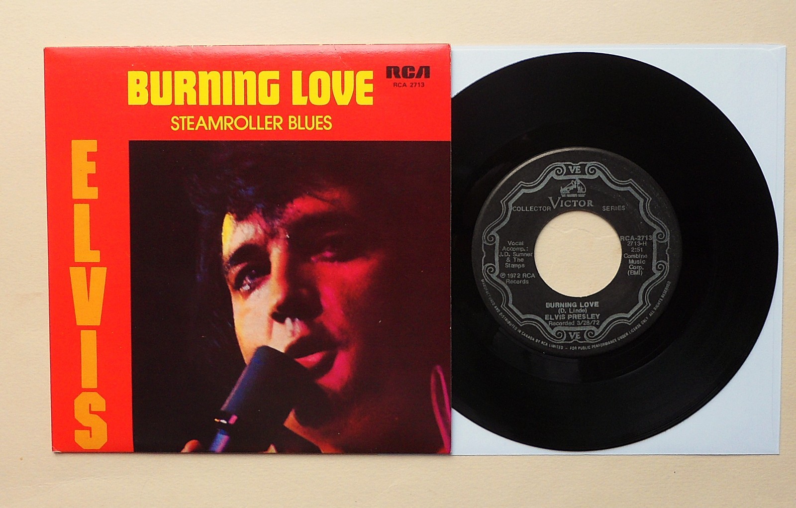 Elvis Presley ~ Burning Love/Steamroller Blues ~ 1978 Canada 7" Card Sleeve ~ NM