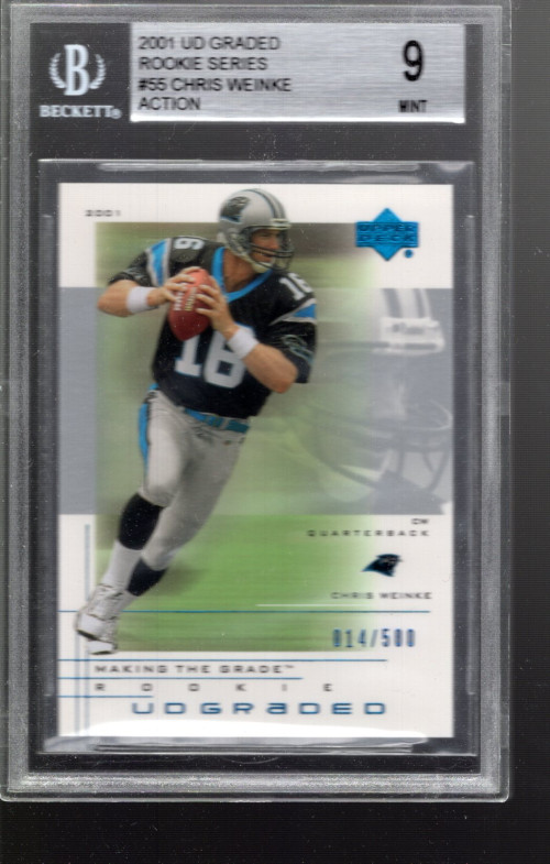 SLA197- 2001 UD Graded #55 Chris Weinke Action RC /500 - BGS Mint (9)