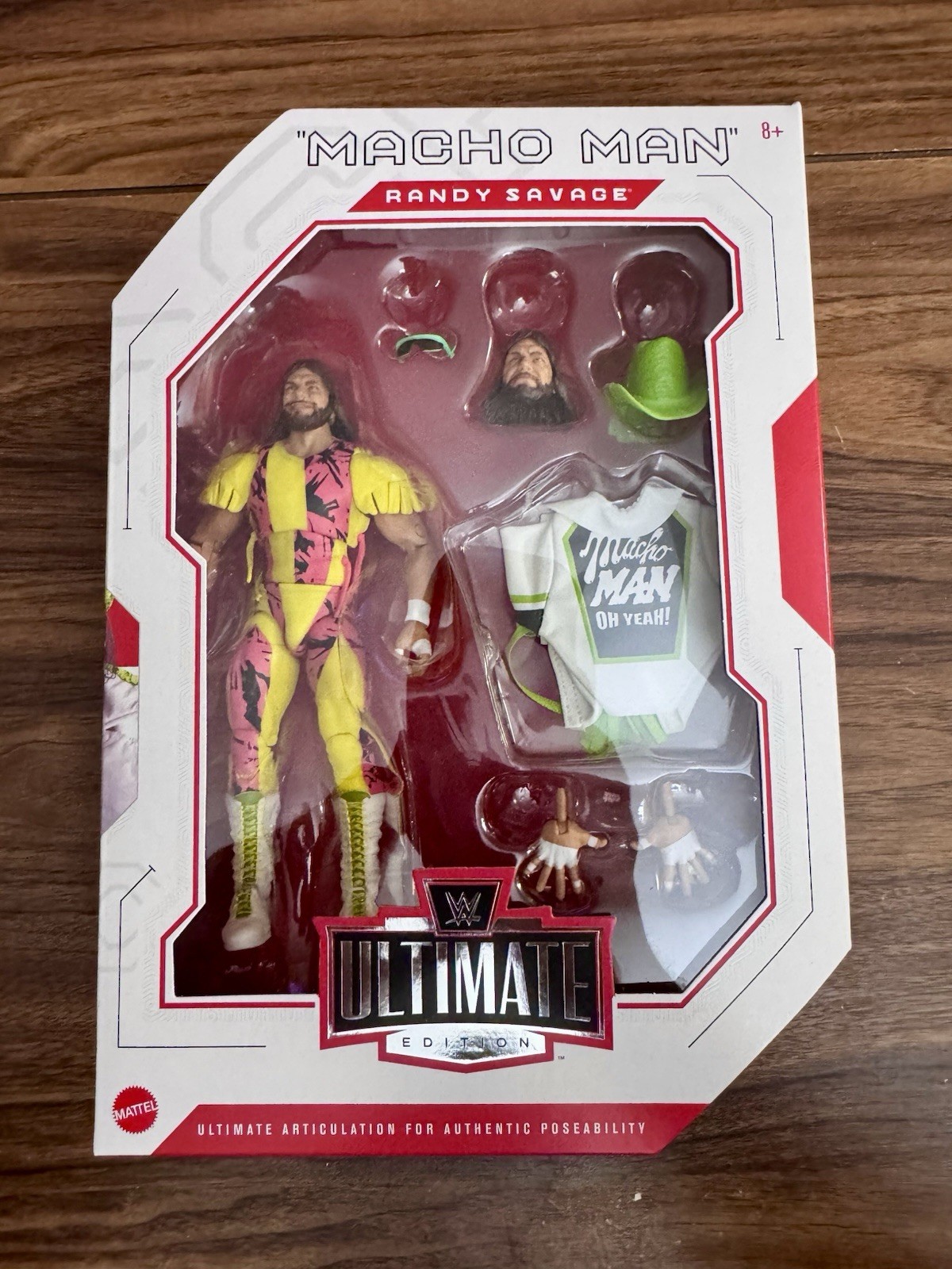 NUOVO MOC Mattel WWE Ultimate Edition Modellino Macho Man Randy Savage con custodia