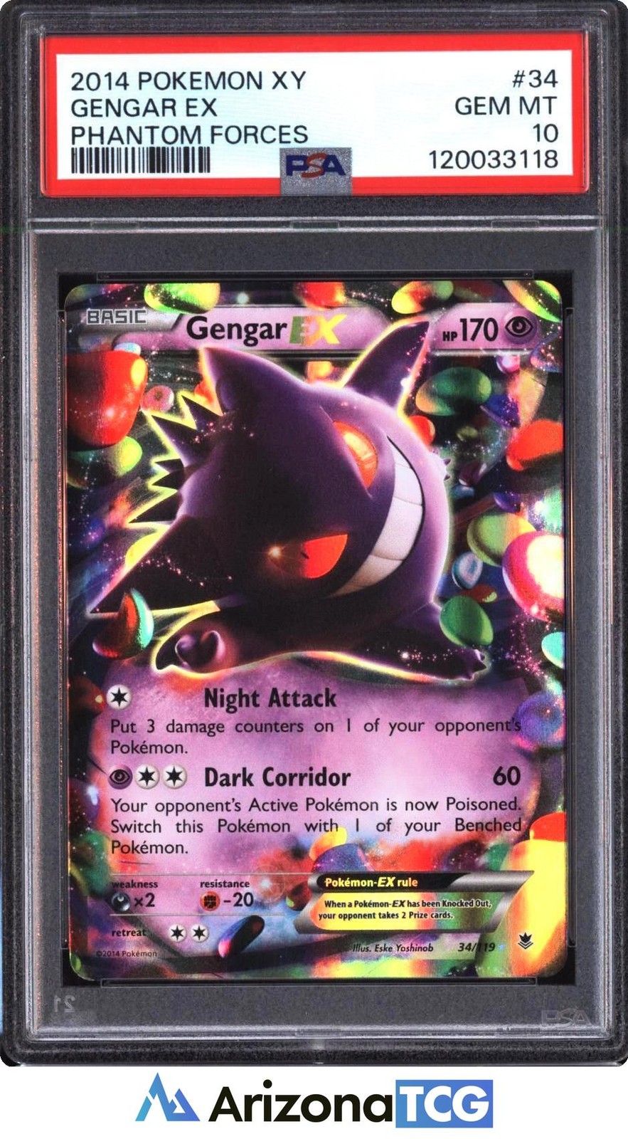 Pokemon 2014 Gengar EX 34/119 Holo Ultra Rara Forze Fantasma GIOCO PERFETTO COME NUOVO PSA 10
