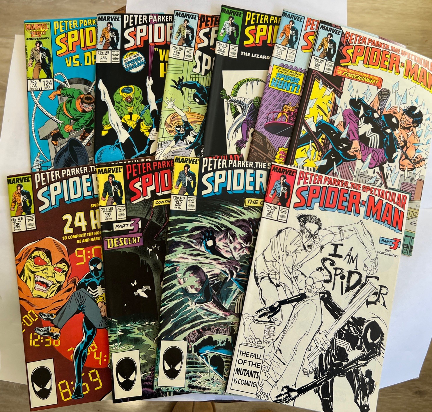 Lot Of 10, Compete run: Peter Parker Spectacular Spiderman Comics #124-133, NM