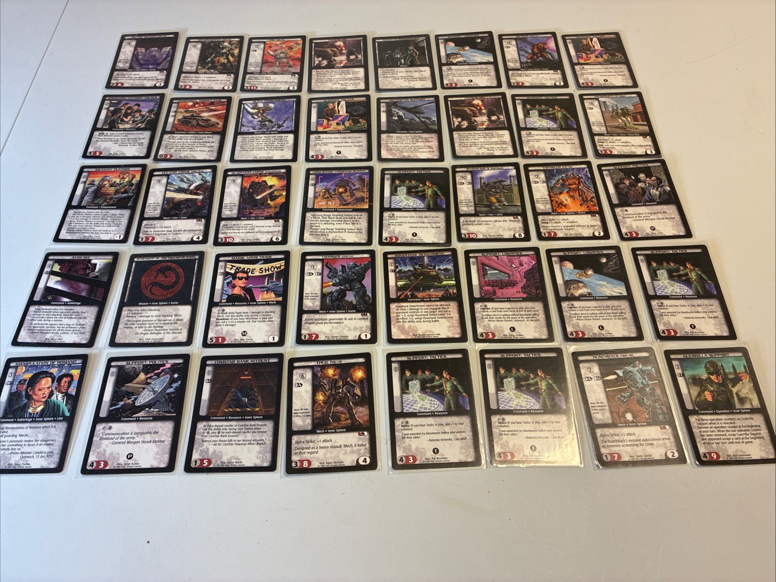 Battletech card game - 40 cards of varying types - Individually sleeved-d
