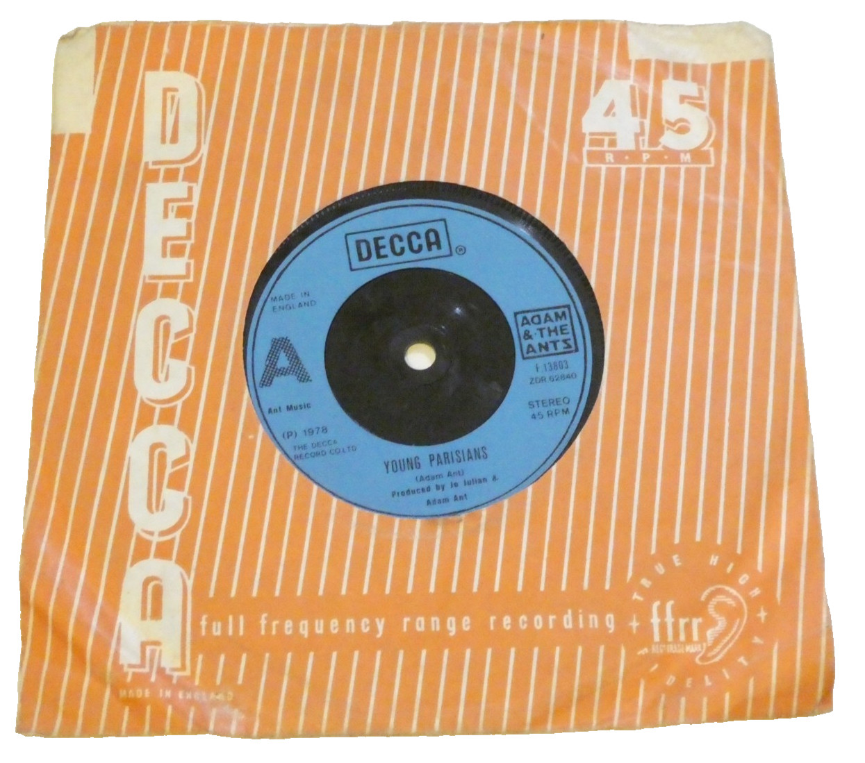 Adam & The Ants Lady / Young Parisians 45 RPM Vinyl Record Single VG 1978