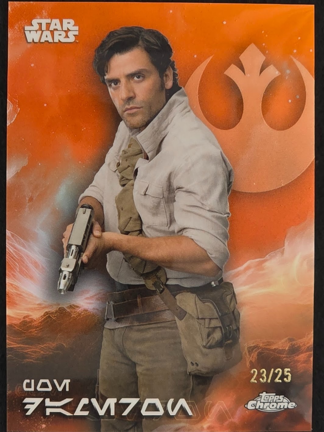 2025 Topps Chrome Star Wars Poe Dameron Rebel rifrattore onda arancione /25 #145